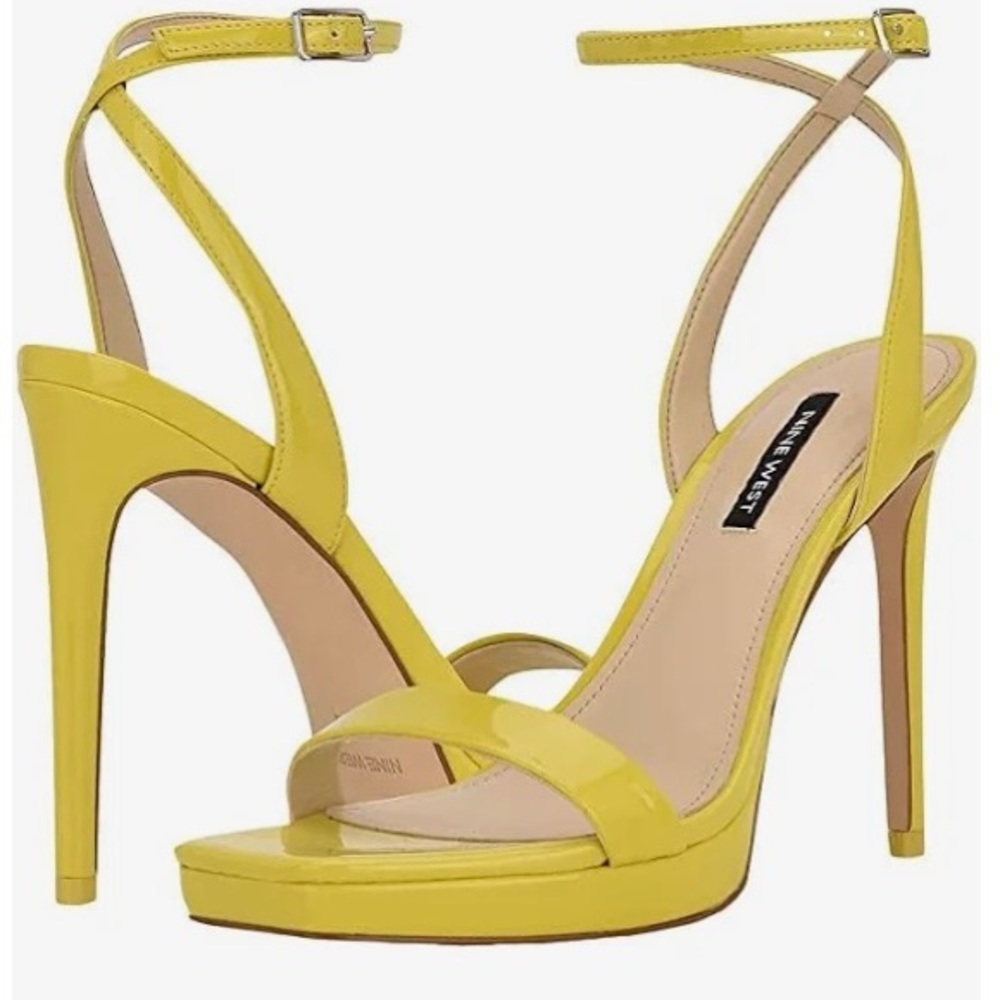 Nine West Yellow Patent Ankle-Strap Platform Sandals